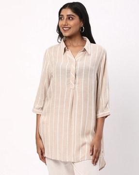 striped tunic with spread collar