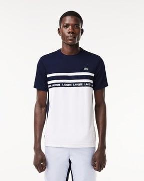 striped ultra-dry piqua tennis crew-neck t-shirt