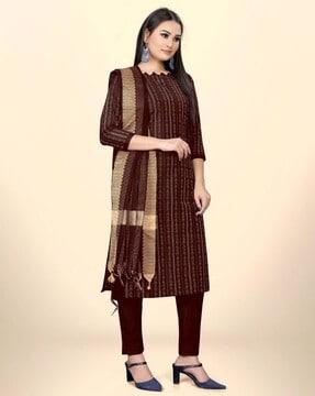 striped unstitched dress material with dupatta set