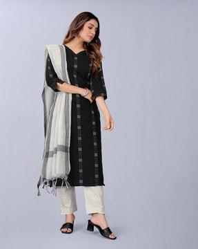 striped unstitched dress material with dupatta