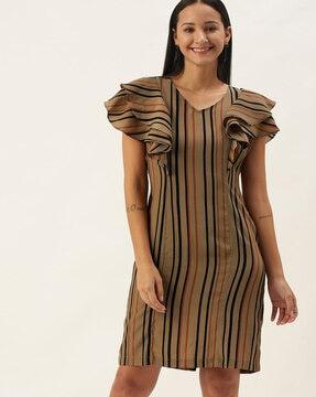 striped v-neck a-line dress