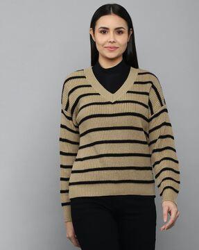 striped v-neck cotton pullover