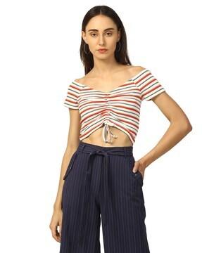 striped v-neck crop t-shirt