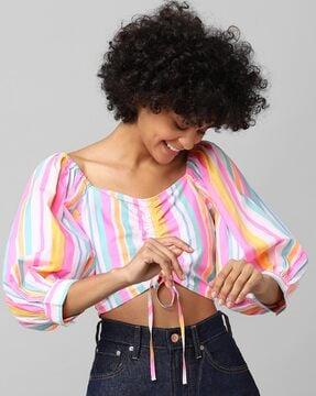 striped v neck crop top