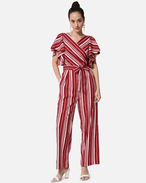 striped v-neck jumpsuit