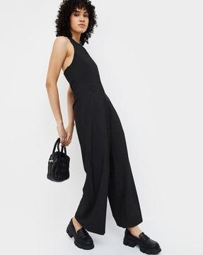 striped v-neck jumpsuit