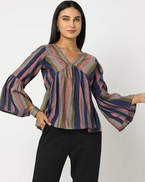 striped v-neck peplum top