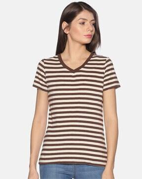 striped v-neck relaxed fit t-shirt