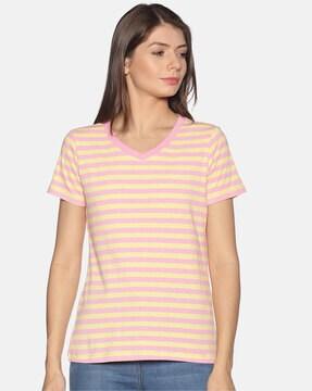 striped v-neck relaxed fit t-shirt