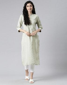 striped v-neck straight kurta