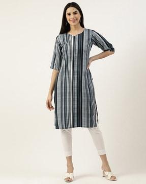 striped v-neck straight kurta