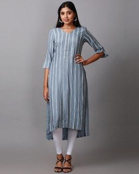 striped v-neck straight kurta