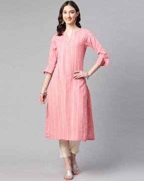 striped v-neck straight kurta