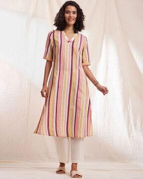 striped v-neck straight kurta