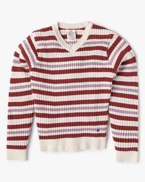 striped v-neck sweater