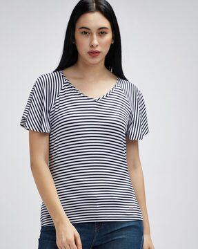 striped v-neck t-shirt with bell sleeves