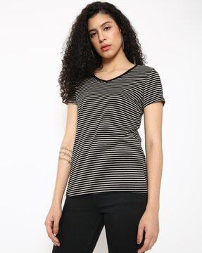 striped v-neck t-shirt