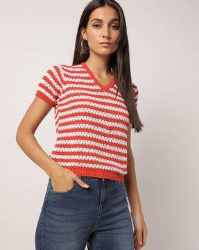 striped v-neck t-shirt