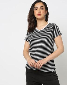 striped v-neck t-shirt