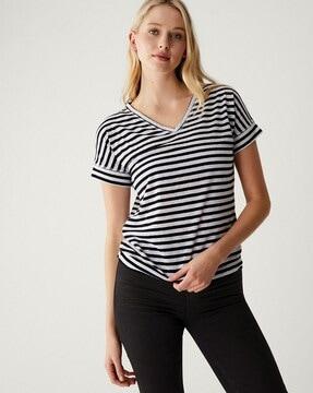 striped v-neck t-shirt