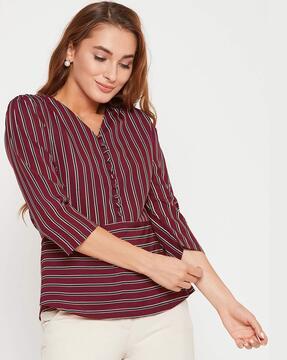 striped v-neck top with back tie-up