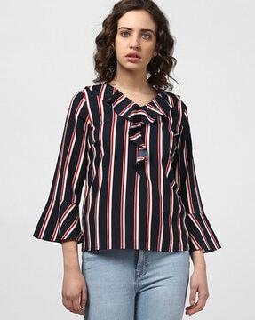 striped v-neck top with bell sleeves