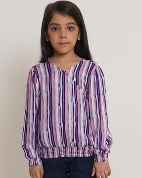 striped v-neck top with full sleeves
