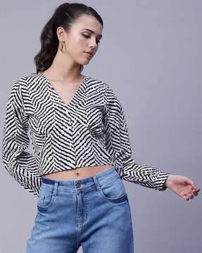 striped v-neck top with full sleeves