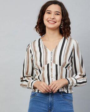 striped v-neck top