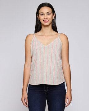 striped v-neck top