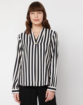 striped v-neck top