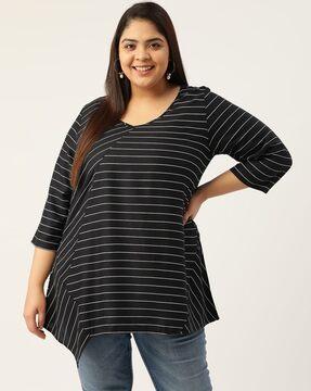 striped v-neck top