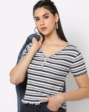 striped v-neck top