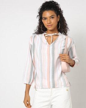 striped v-neck top