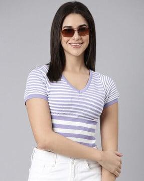 striped v-neck top