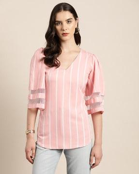 striped v-neck top