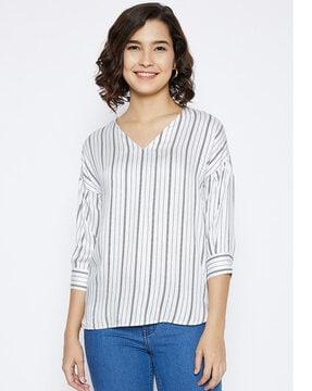 striped v-neck top