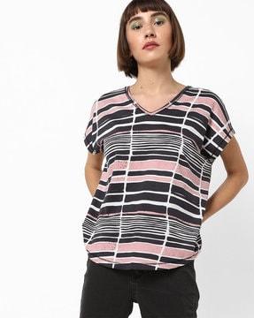 striped v-neck top