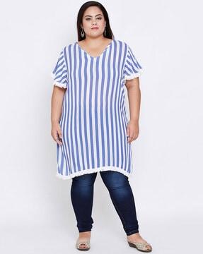 striped v-neck tunic