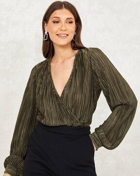 striped v-neck wrap top