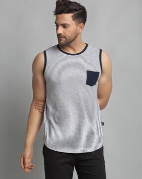 striped vest with patch pocket