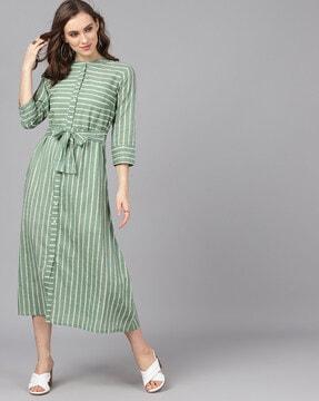 striped waist tie-up dress