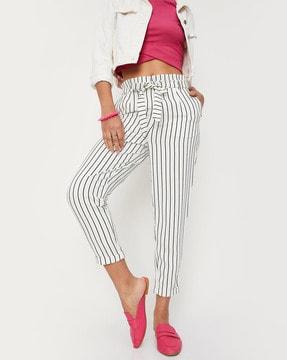 striped waist tie-up pants