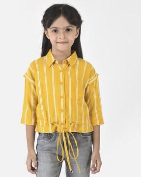 striped waist tie-up top