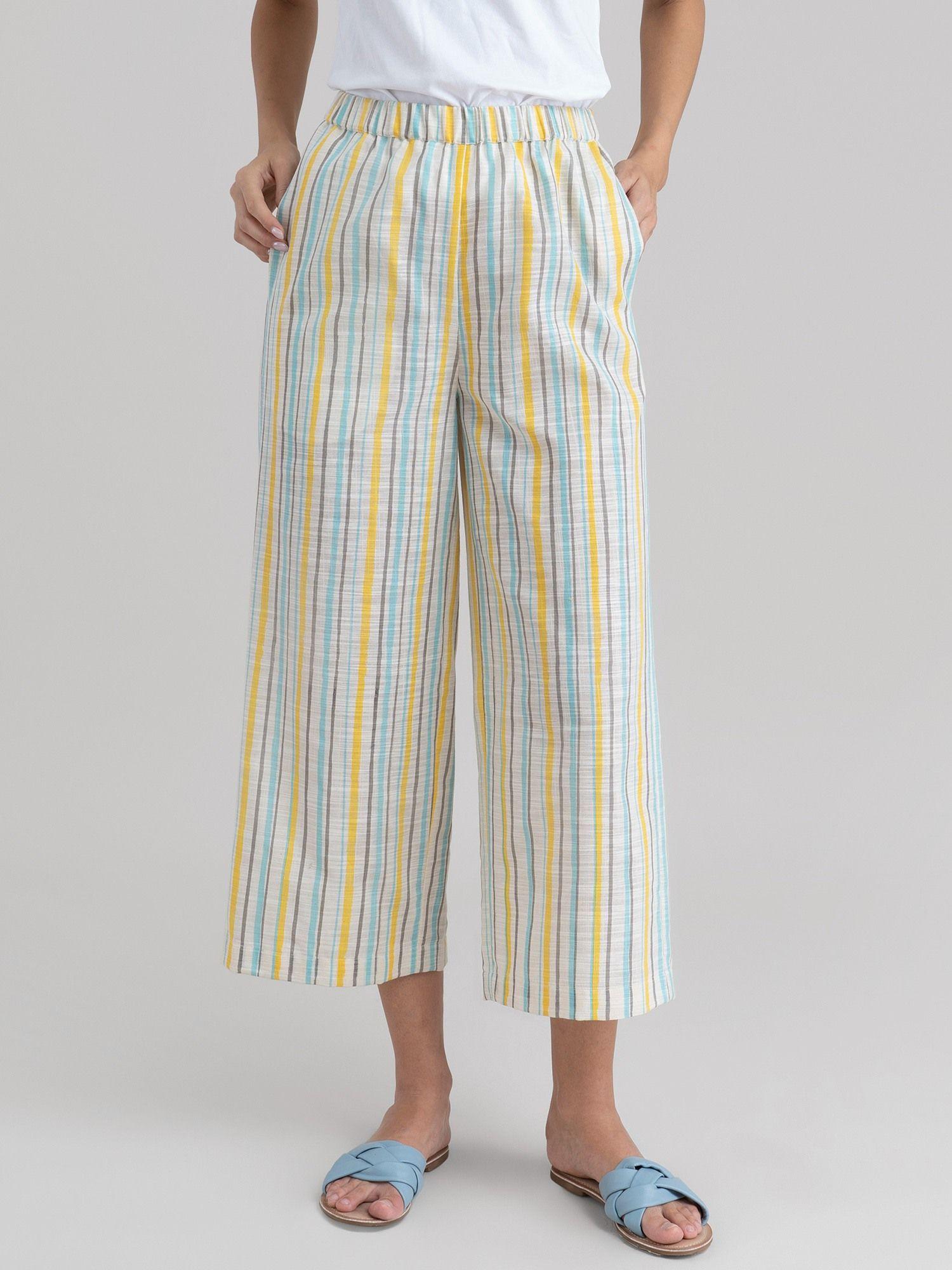 striped wide-leg pants cream