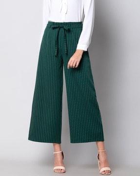 striped wide leg trousers with belt