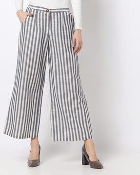 striped wide-leg trousers with insert pockets