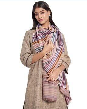 striped wool shawl fringed hems