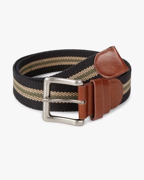striped woven belt with buckle closure