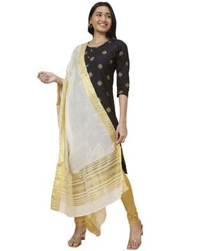 striped woven dupatta with contrast border